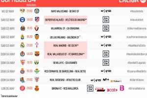 西甲第34轮时间:5月4日3点皇马vs塞尔塔 20点巴拉多利德vs巴萨